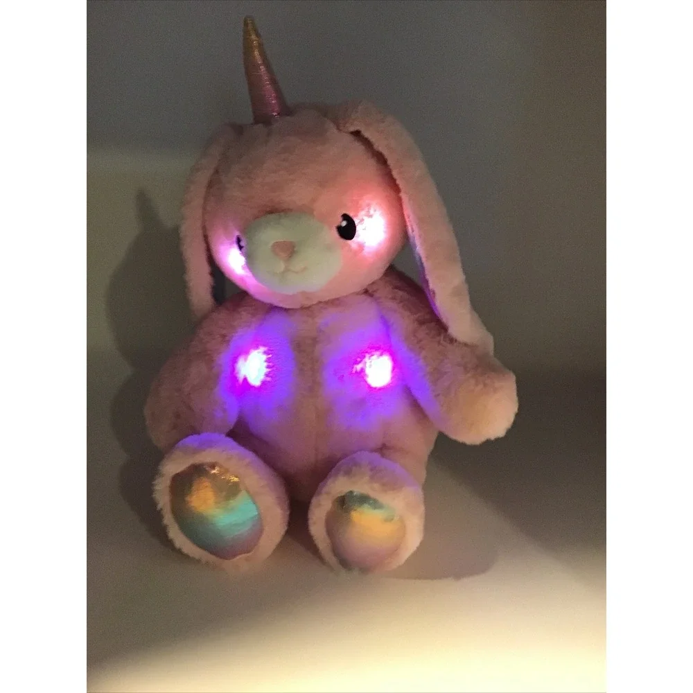 FAO Schwartz Pink Rainbow Light Up Unicorn Bunny Rabbit Stuffed Plush Easter